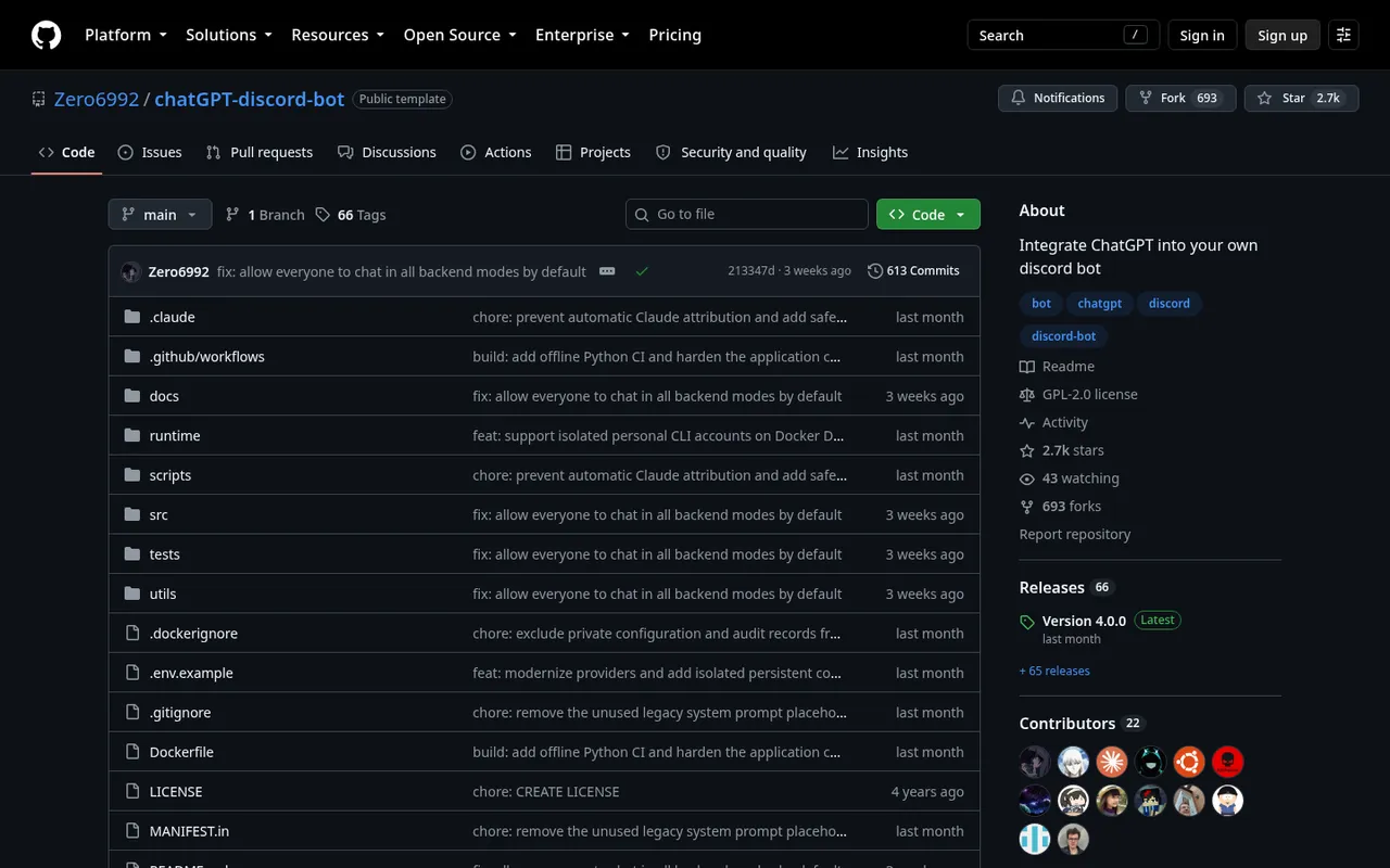 chatGPT-discord-bot GitHub repository