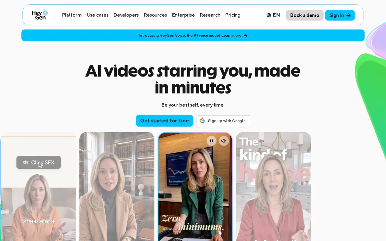HeyGen homepage with headline 