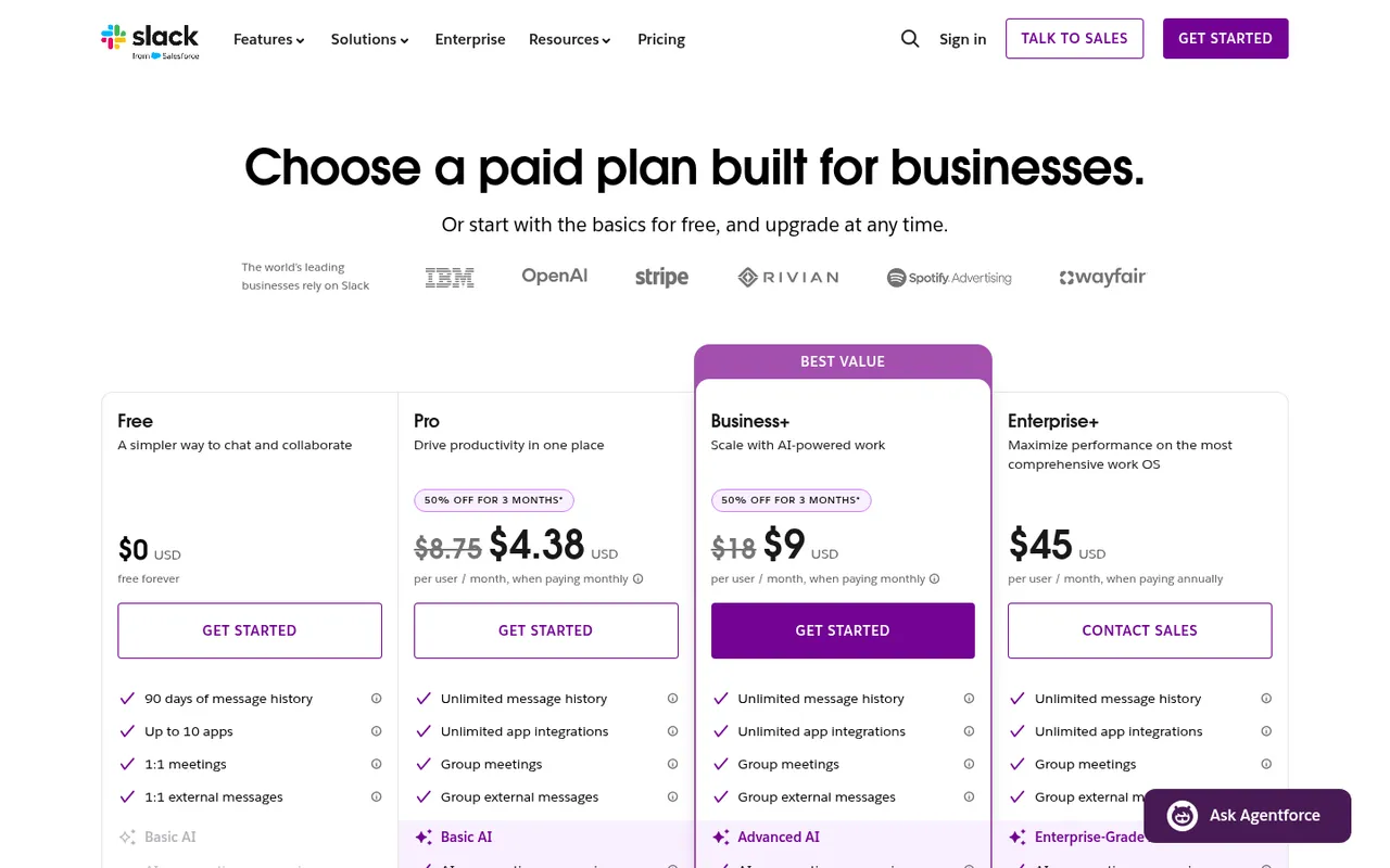 Slack pricing: Free, Pro, Business+, Enterprise+