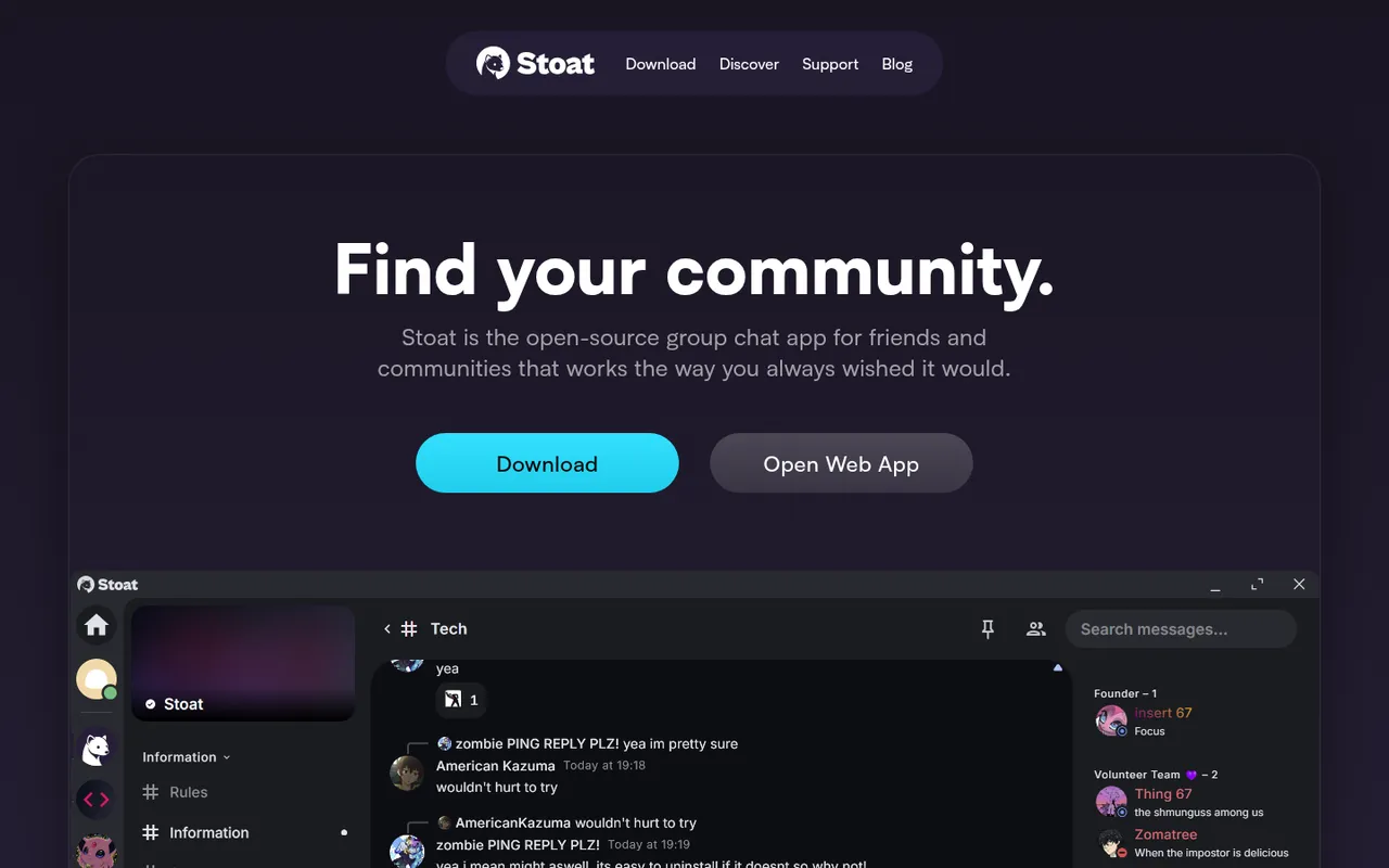 Stoat homepage: find your community