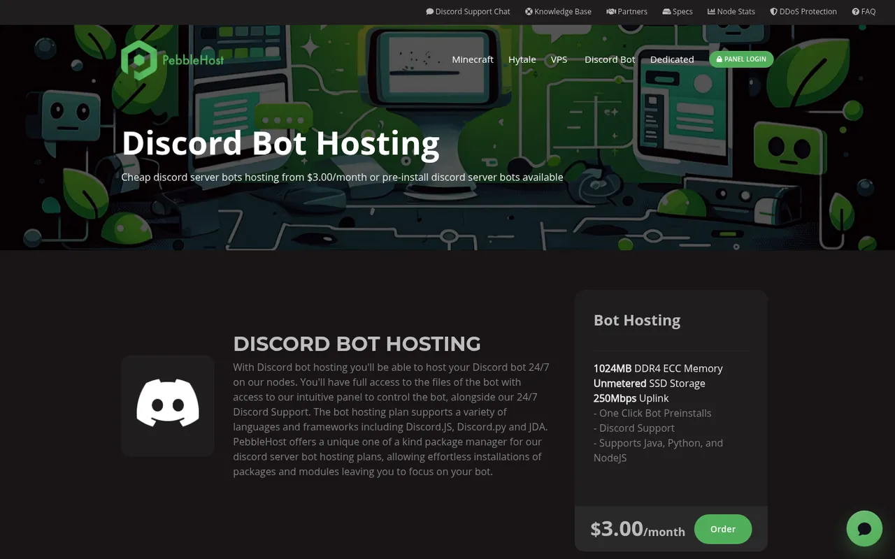 PebbleHost Discord bot hosting at $3 a month