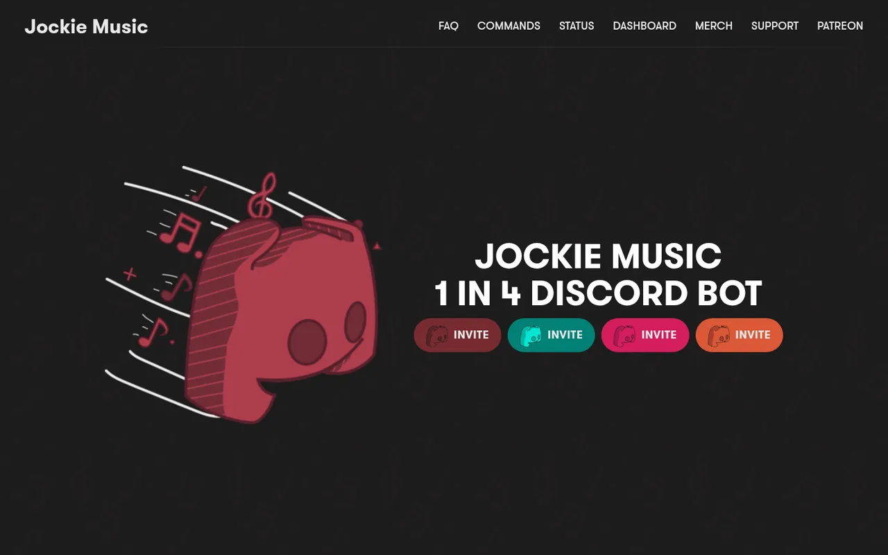 Jockie Music homepage with four Invite buttons