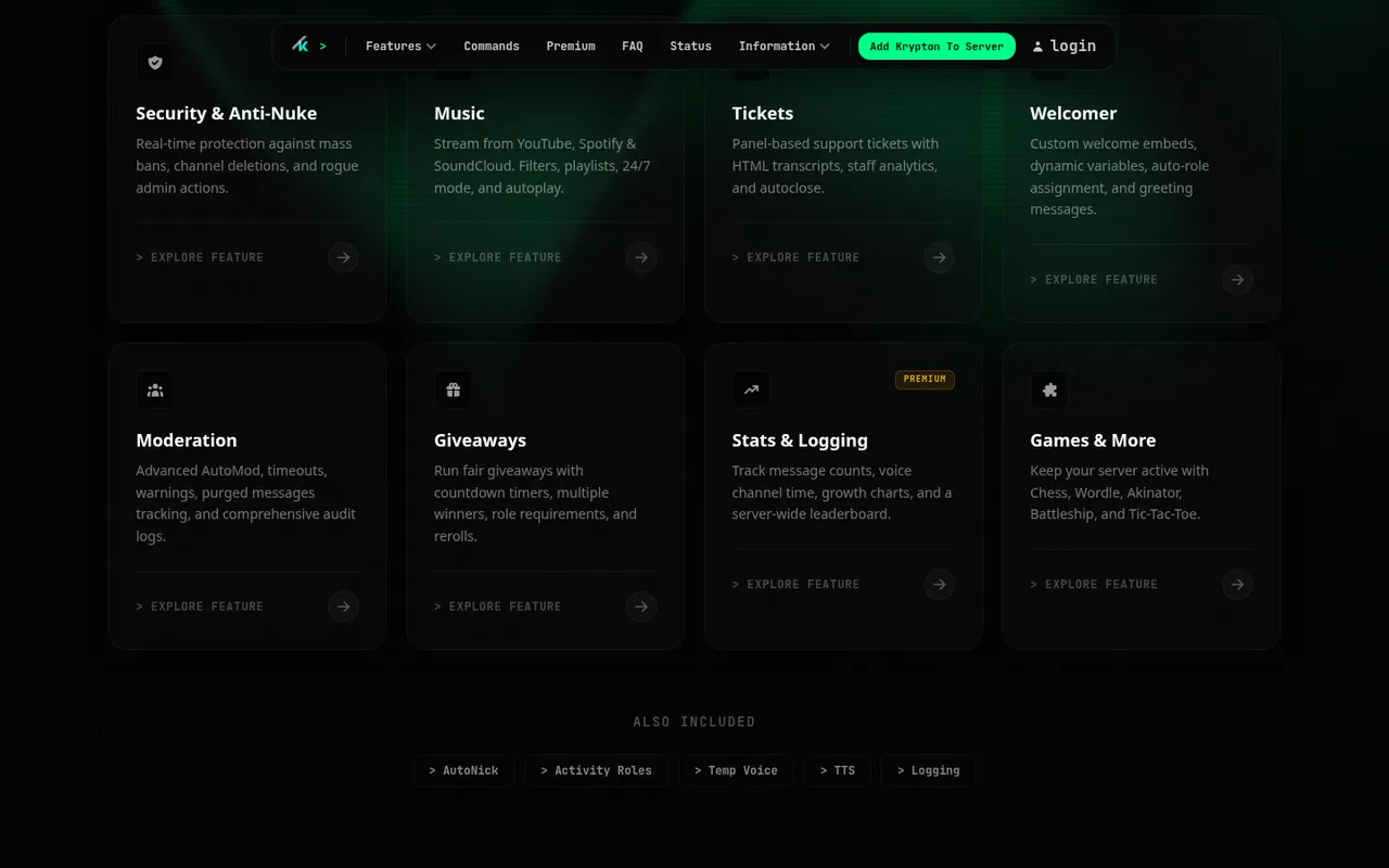 Krypton feature grid including Giveaways