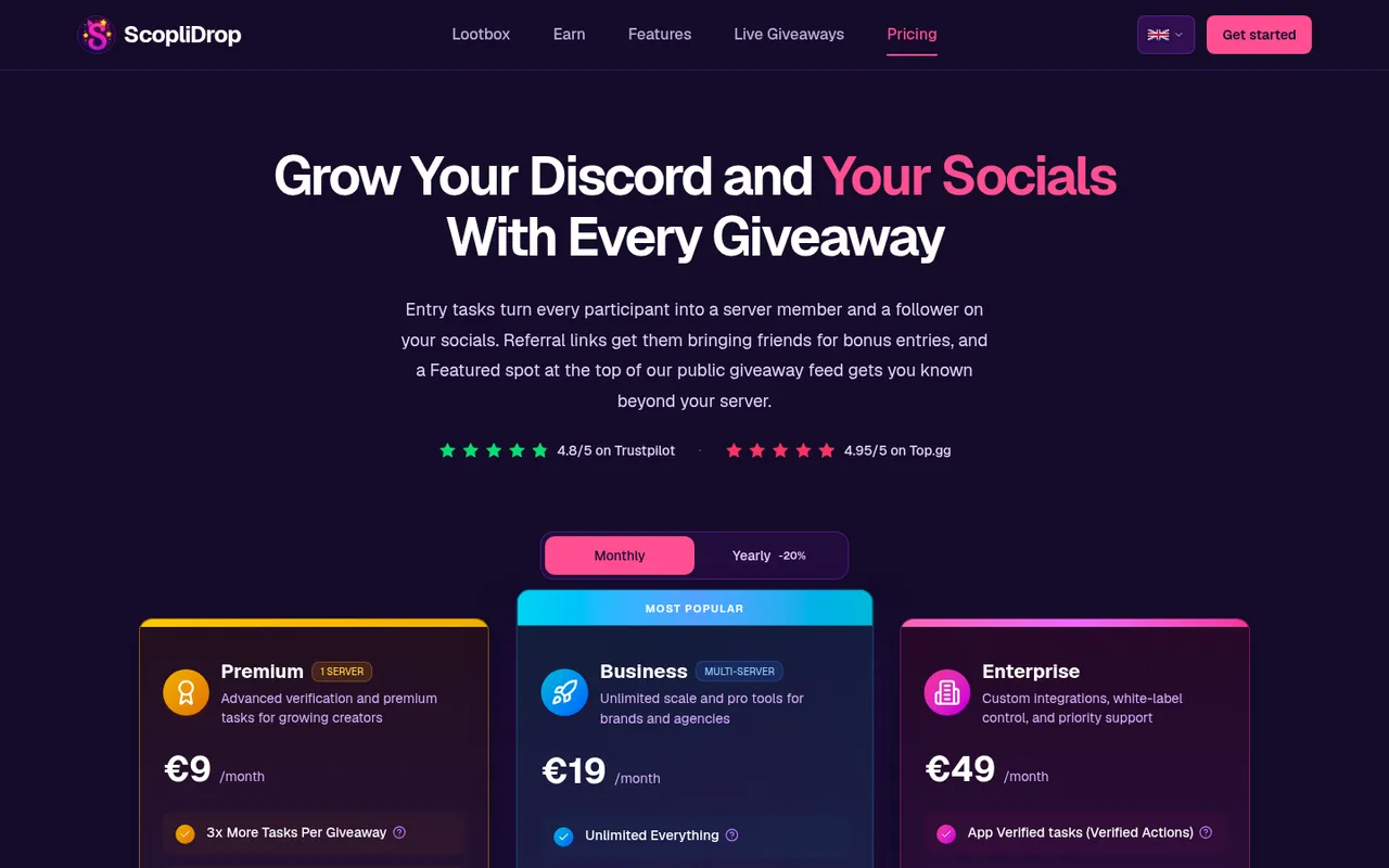 ScopliDrop pricing: Premium, Business, Enterprise