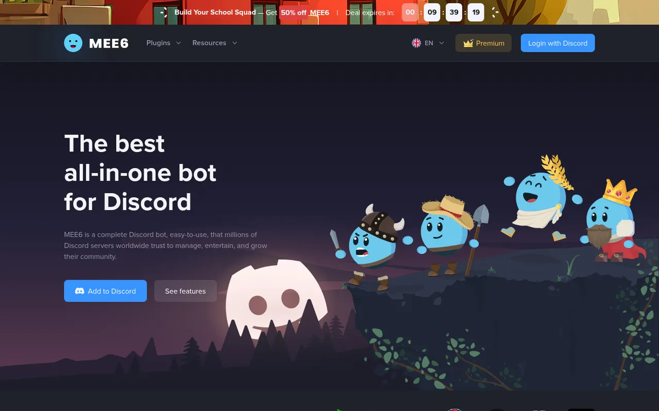 MEE6 homepage: the best all-in-one bot for Discord