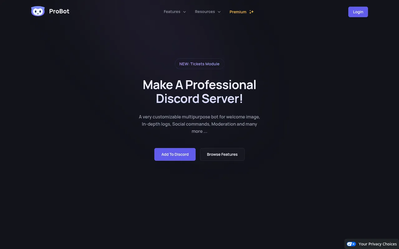 ProBot homepage: Make a professional Discord server
