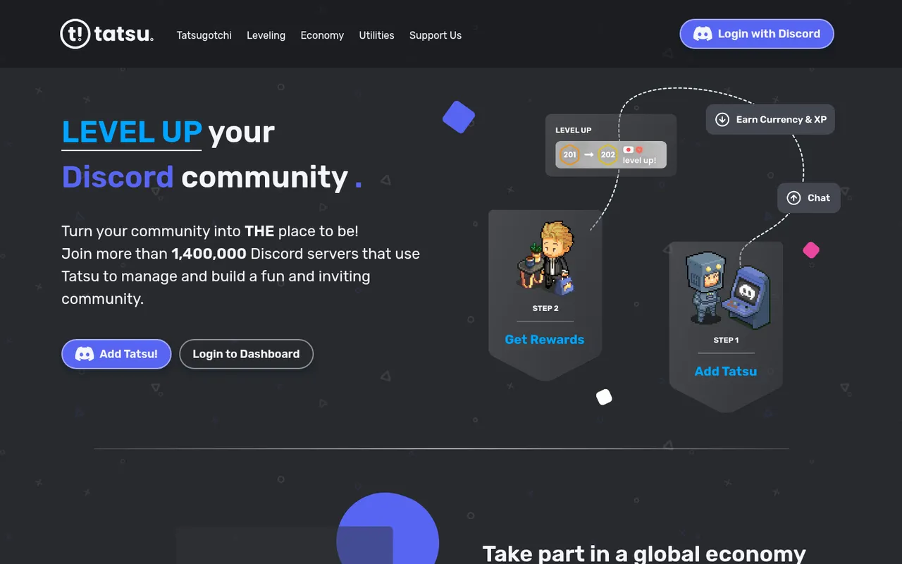 Tatsu homepage: level up your Discord community