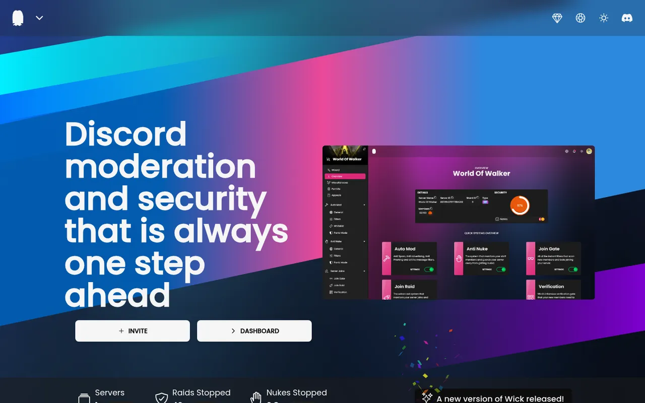 Wick homepage: Discord moderation and security