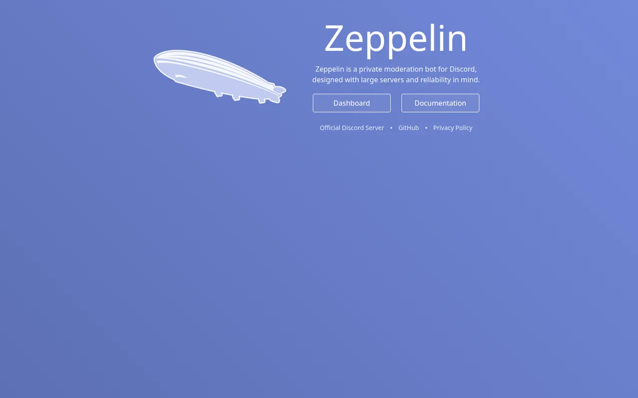 Zeppelin homepage: a private moderation bot for Discord