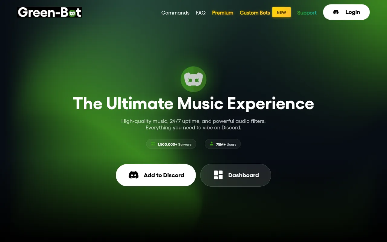 Green-Bot homepage showing 1,500,000+ servers