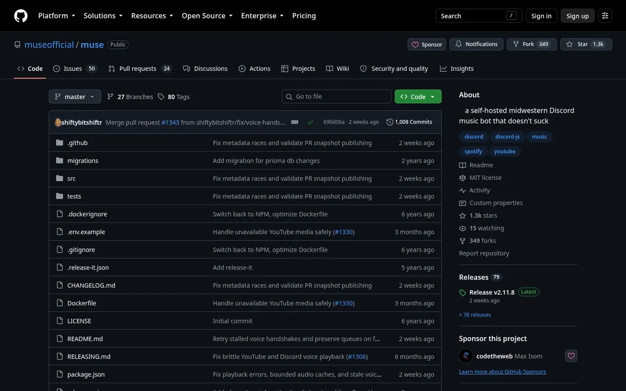 Muse GitHub repository page