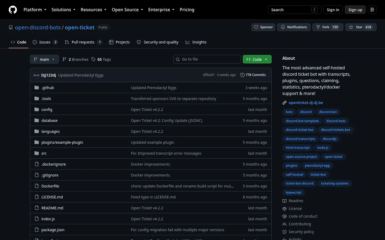 Open Ticket GitHub repository