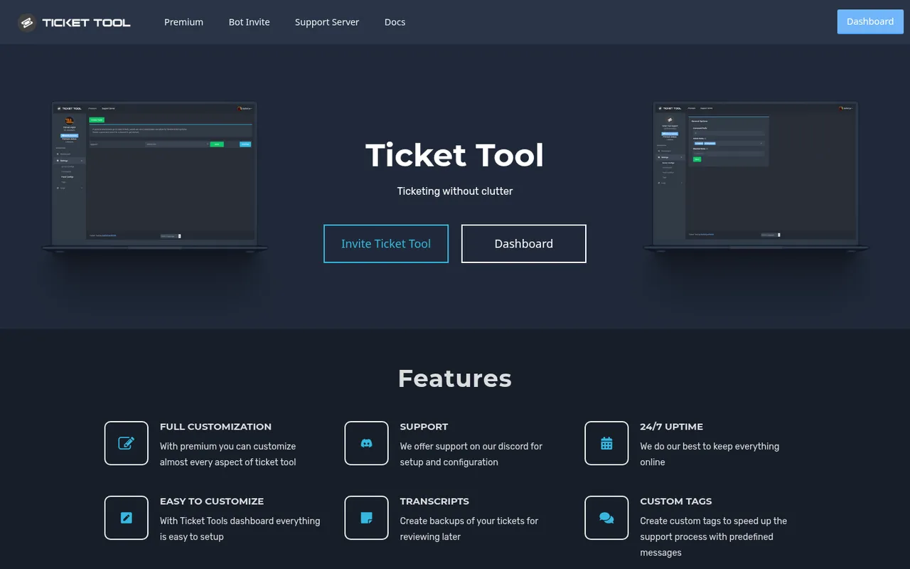 Ticket Tool homepage: Ticketing without clutter