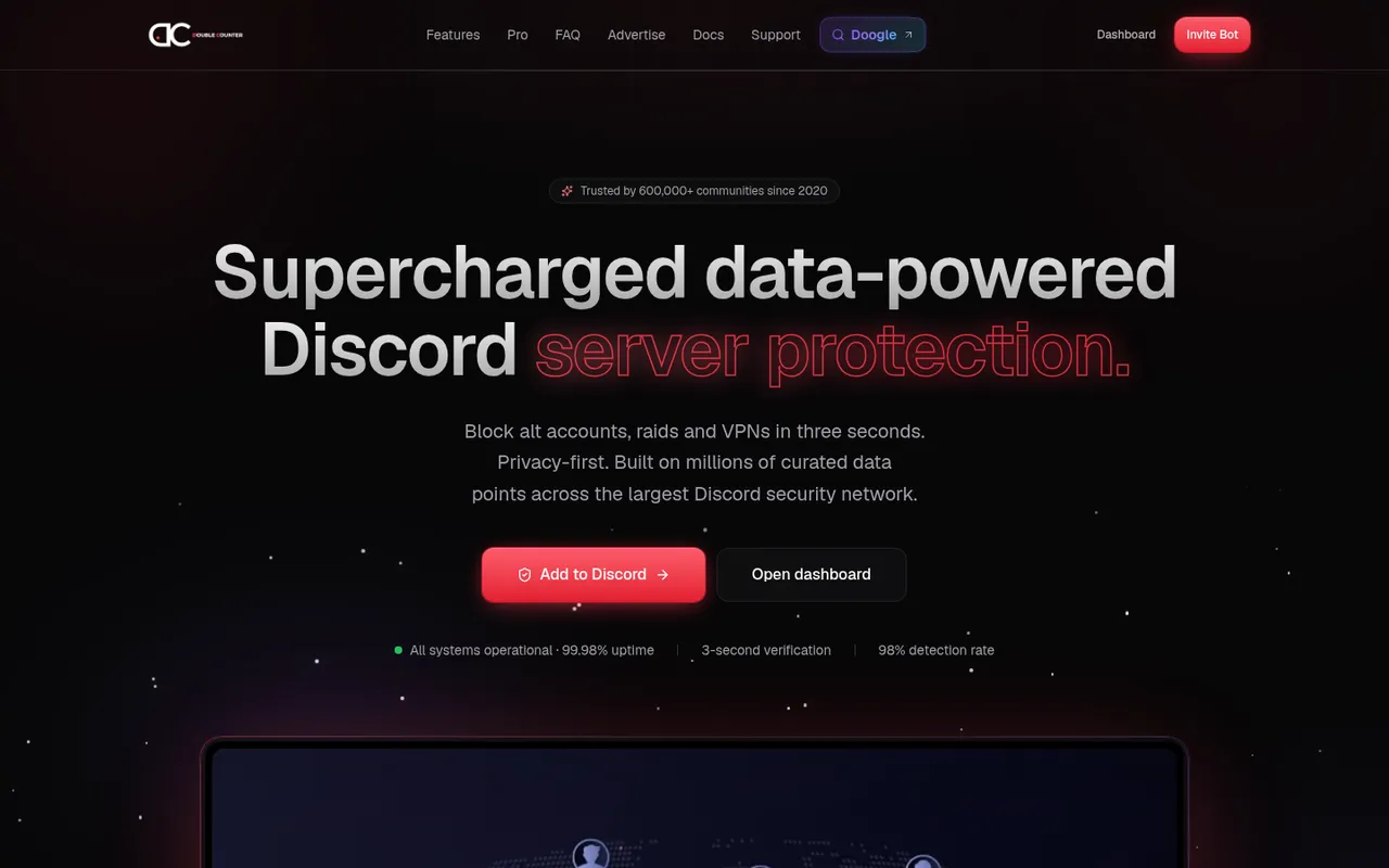 Double Counter homepage: block alts, VPNs and raids