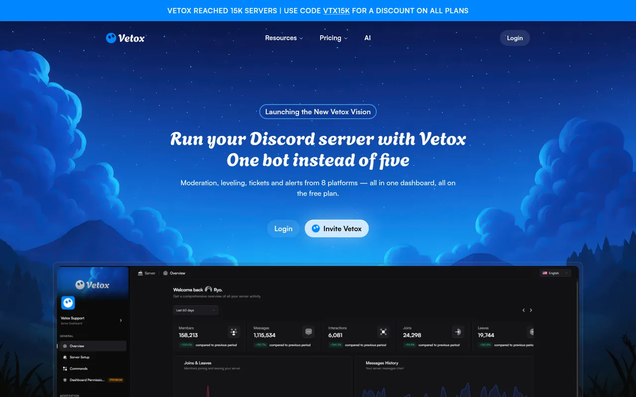 Vetox homepage: one bot instead of five