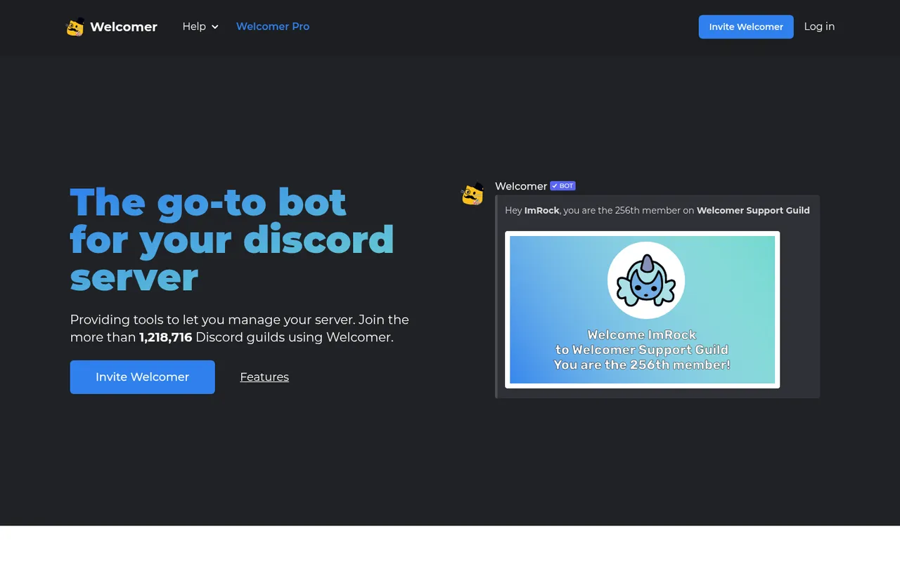 Welcomer homepage with a sample welcome image