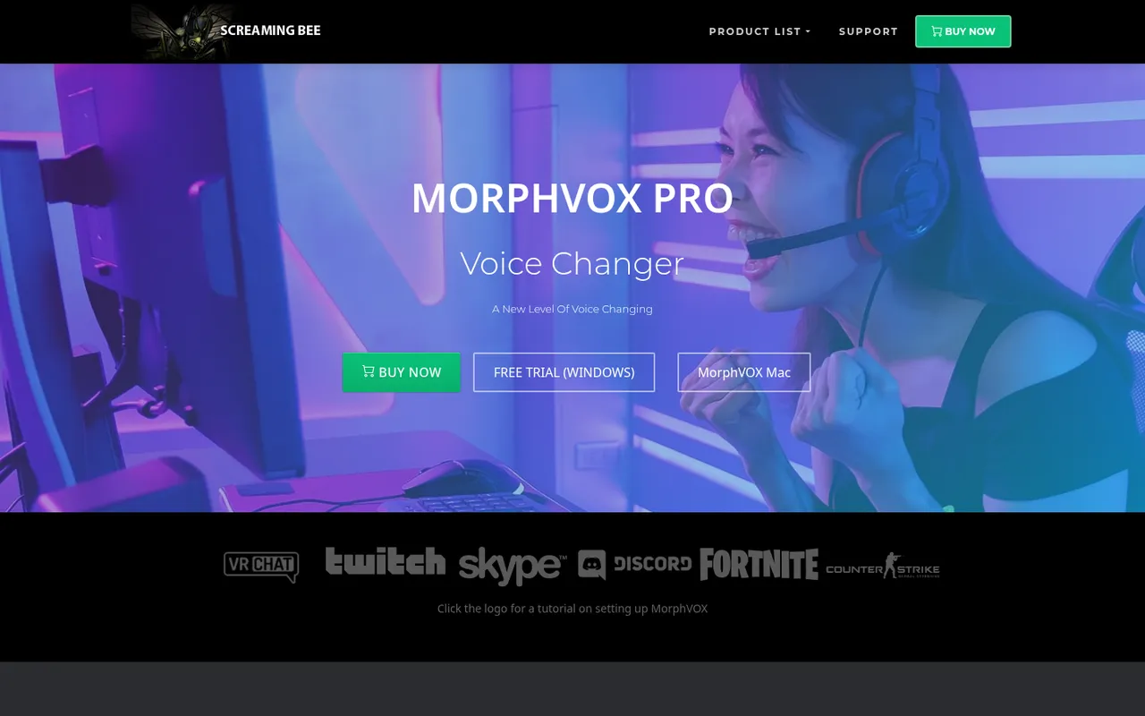 MorphVOX Pro voice changer page with free trial