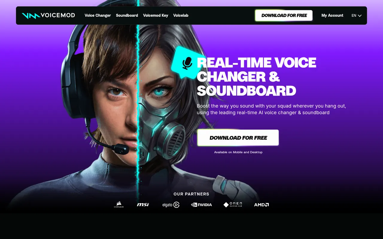 Voicemod homepage: real-time voice changer and soundboard