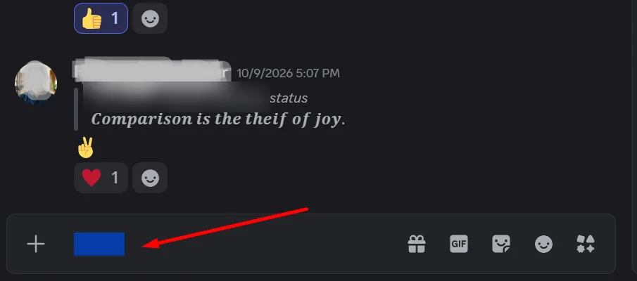 A Discord message box with the pasted invisible character highlighted