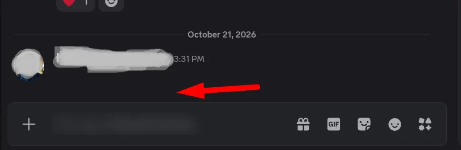 A Discord DM showing a sent message with no visible text